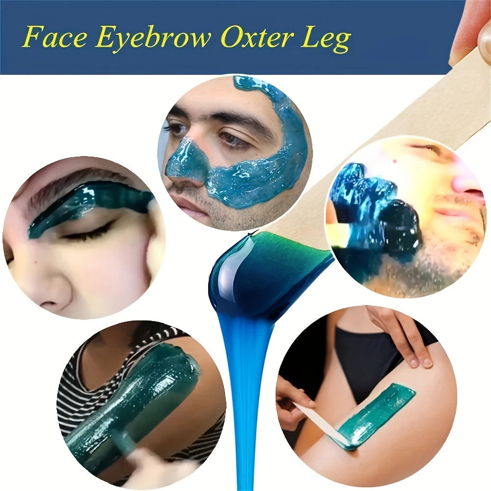 A set of face eyebrow oxtor legs for hair removal, showing various application angles and product texture.
