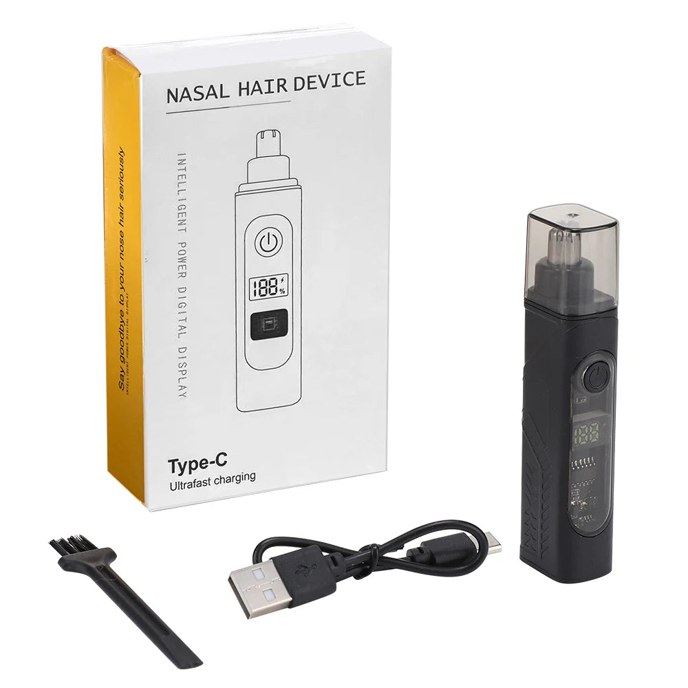 A box and device for a nasal hair device with a Type-C charging cable shown.