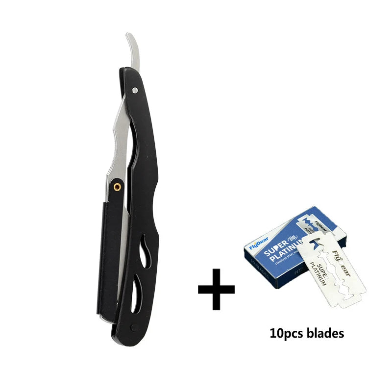 A set of 10 stainless steel blades for a professional straight edge barber razor.