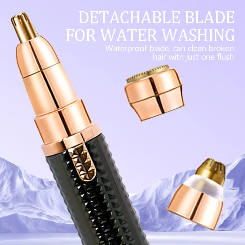 A detachable blade for water washing is shown alongside a black hair remover device and its blade component.