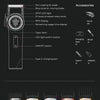 A professional rotary hair trimmer with adjustable blades and various accessories is shown.