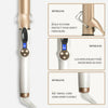 A professional electric hair curler in beige and white, showing details of its build and features.