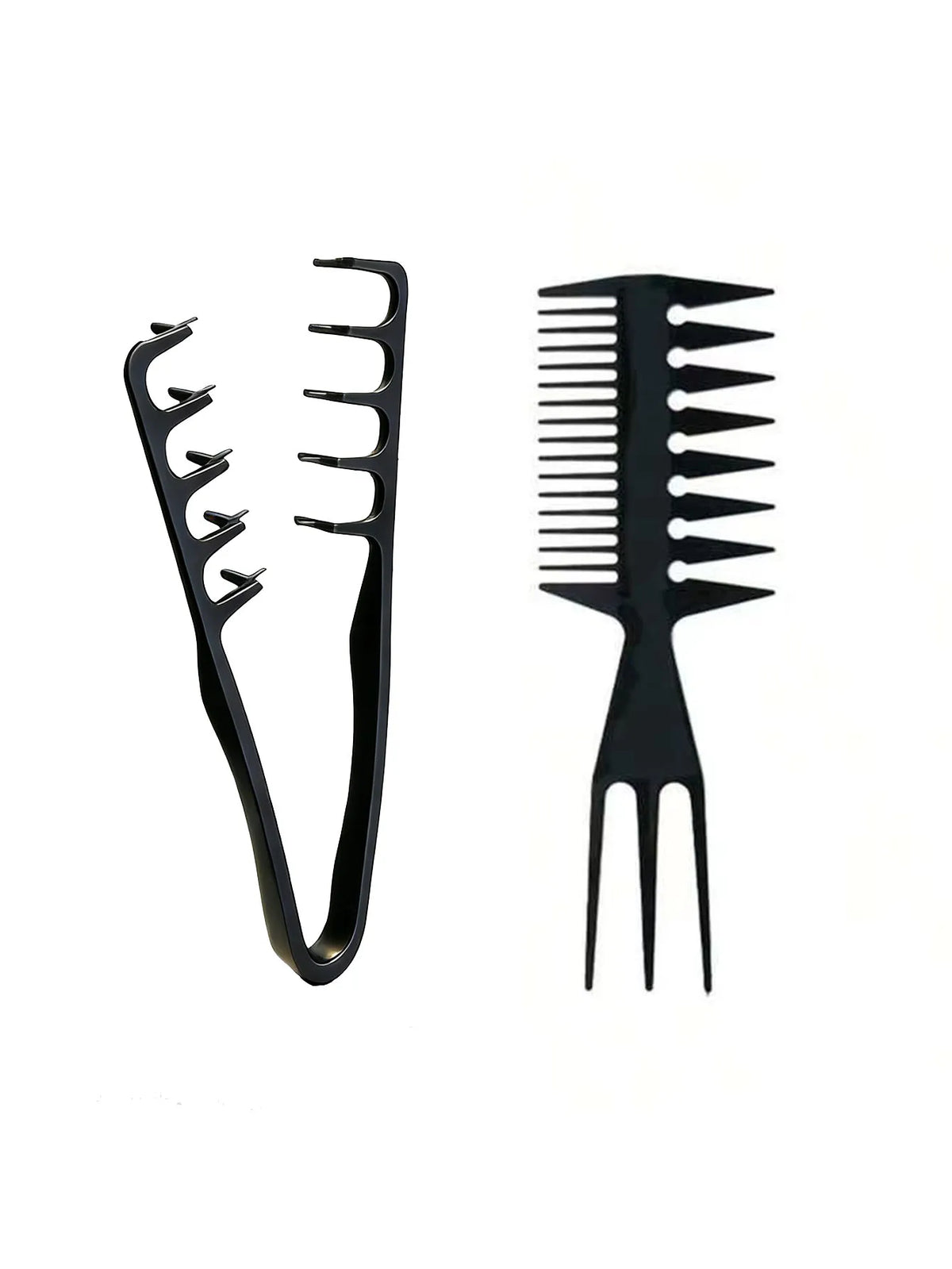 A black men's salon hair styling comb set showing two combs.