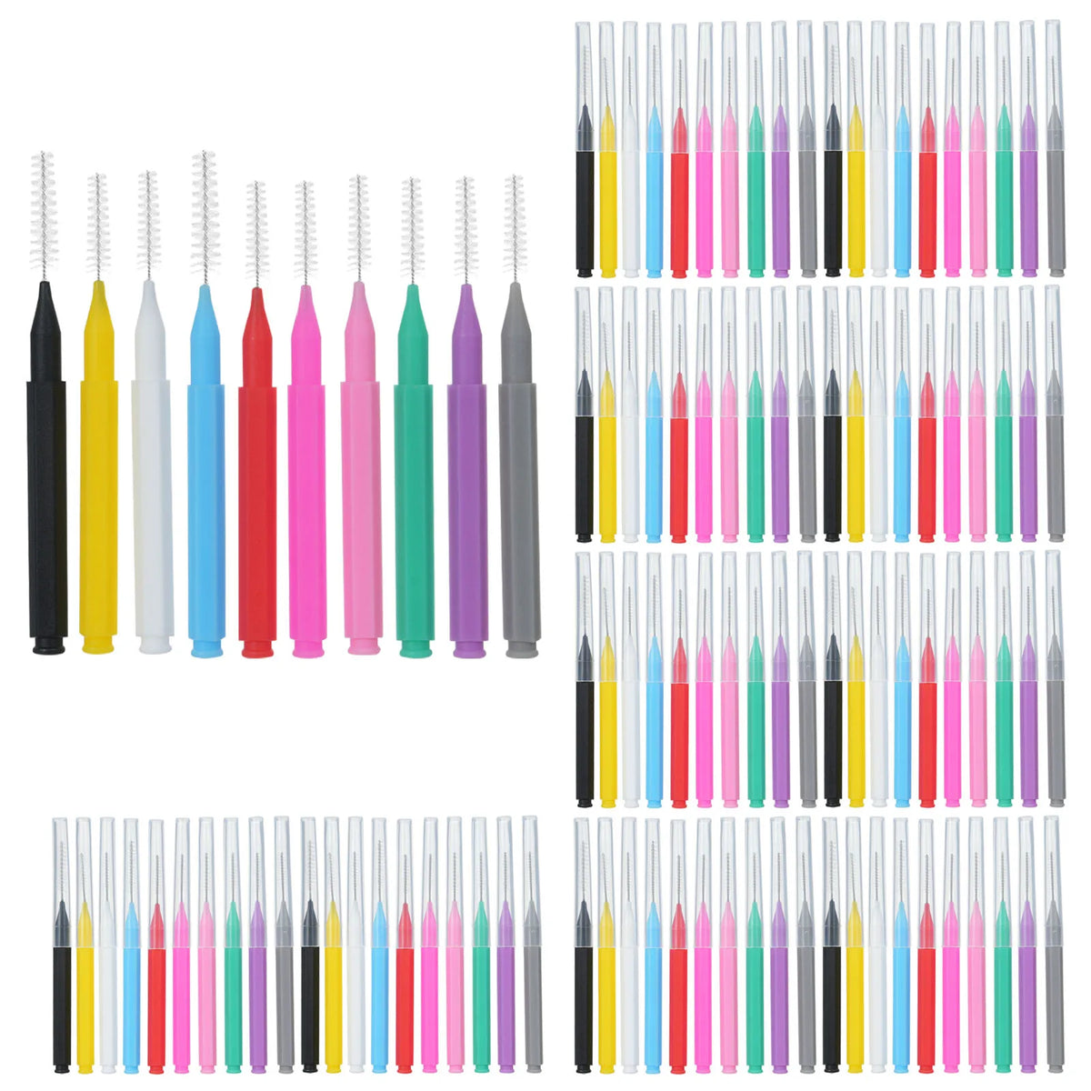 Une collection de brosses d'interdentaire de précision dans diverses couleurs et tailles.