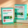 Boîte de ficelles dentaires au goût menthe avec 750 pièces et plusieurs picks individuels sur une surface en bois.