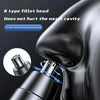 Close-up of an R type fillet head electric nose and ear hair trimmer being used on a person's nose.