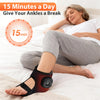 A woman is using a dual airbag ankle foot massager on her foot while relaxing in bed.