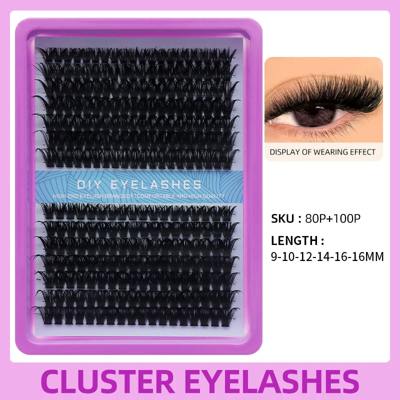 A package of DIY eyelashes featuring cluster lashes in black and brown shades for eye enhancement.