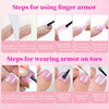 Instructions for using and wearing a French style glossy press-on nail set on hands and toes