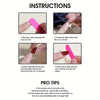 Instructions for applying hand-painted pink resin carvings with gold accents to nails.