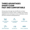 Features of an electric shaver including a 360 degree floating veneer, lift suspended floating, double blade, LED display, bo