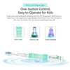 A children's electric toothbrush with a switch button, observe light, and colorful flashlight features.