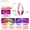A pink facial lifting massager with an LED light and digital display shown next to various modes.