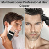 A man is using a multifunctional professional hair clipper on his face for grooming.