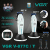Máquina de cortar pelo recargable VGR V-877C profesional con accesorios y detalles de uso.