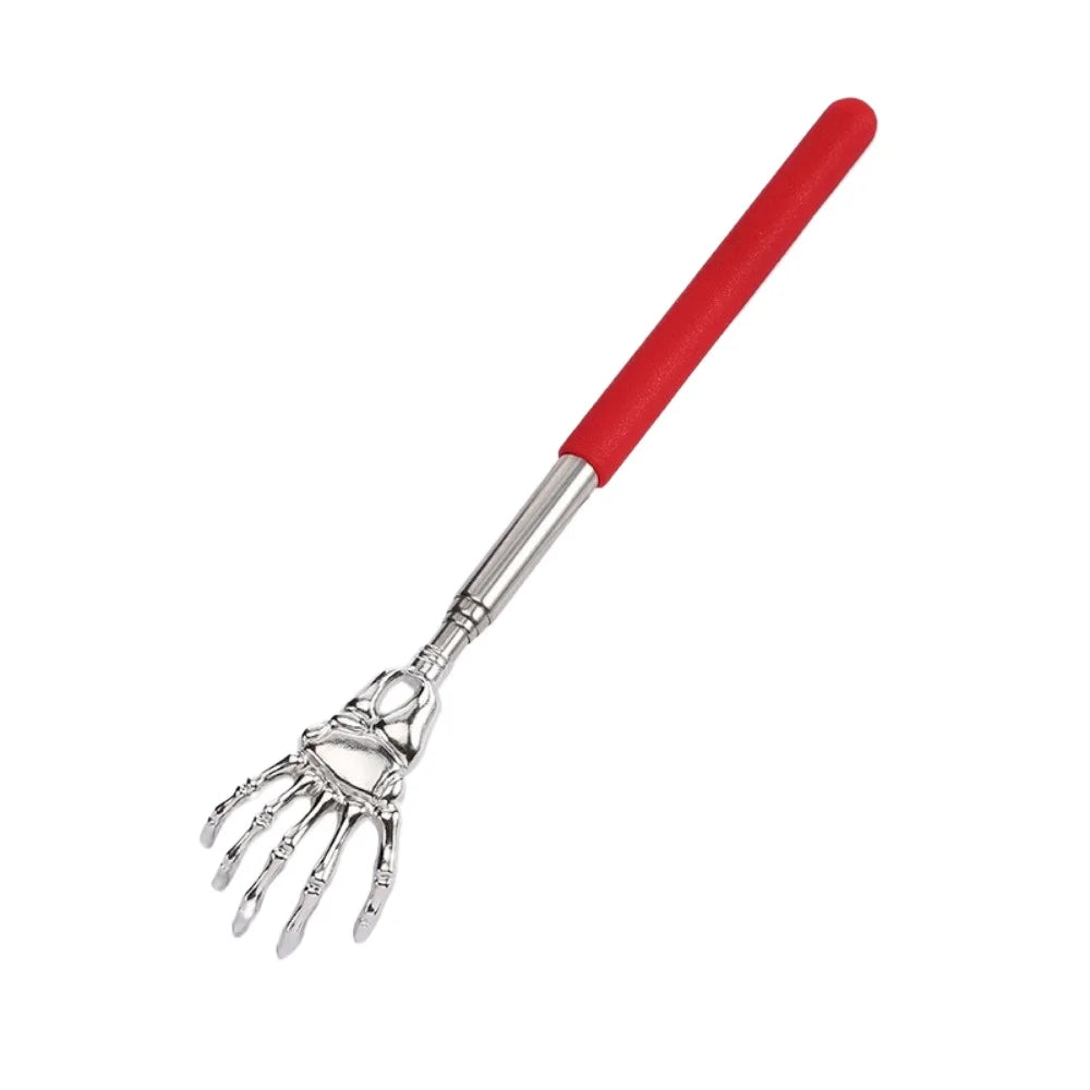 Red telescoping stainless steel back massager with a flexible hand grip