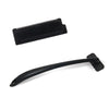Black manual back hair shaver with a flat blade and a curved handle.