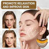 A woman is using a lymphatic contour face brush on her face to promote relaxation and improve skin.