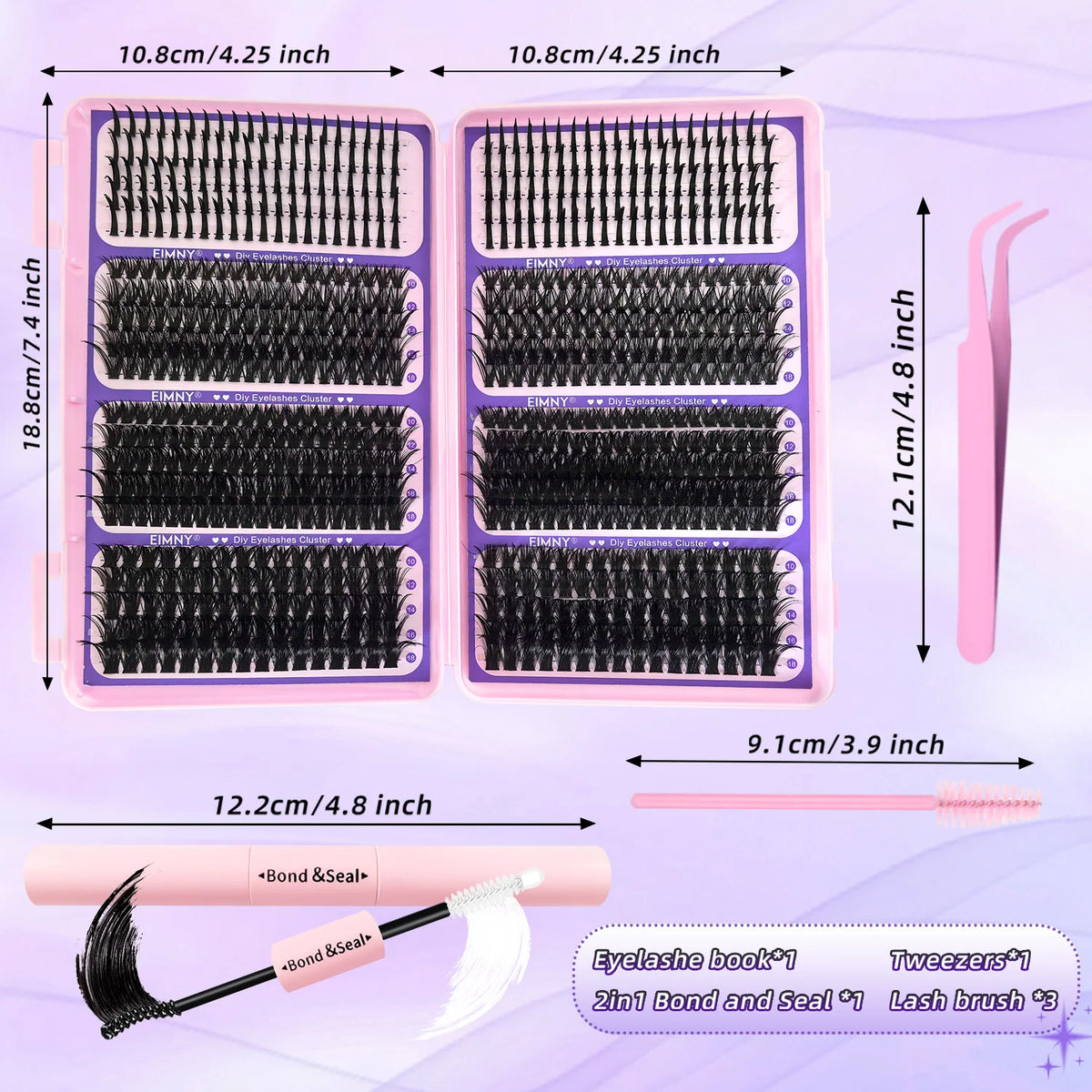 Pinkes DIY-Kit für Anime- und edgy falsche Wimpern mit 7 Stilen, einschließlich Wimpernbürsten und Pinzetten.