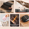 A portable mini hair straightener with a round toothed comb is shown, demonstrating its use on hair.