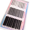 Plateau en plastique de clusters de cils pointus pour extensions de salon, montrant divers styles et longueurs.