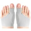 A pair of gray orthopedic toe separators and corrector pads shown from the top view.