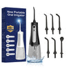 A box and various attachments for a new portable oral irrigator water flosser device.
