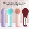 Three vertical silicone sonic face cleansing brushes in purple, teal, pink, and maroon.