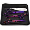 A black case holds a set of professional stainless steel hair cutting scissors and combs.