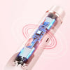 A close-up view of a pink electric body shaver with a dual-head design and illuminated internal components.