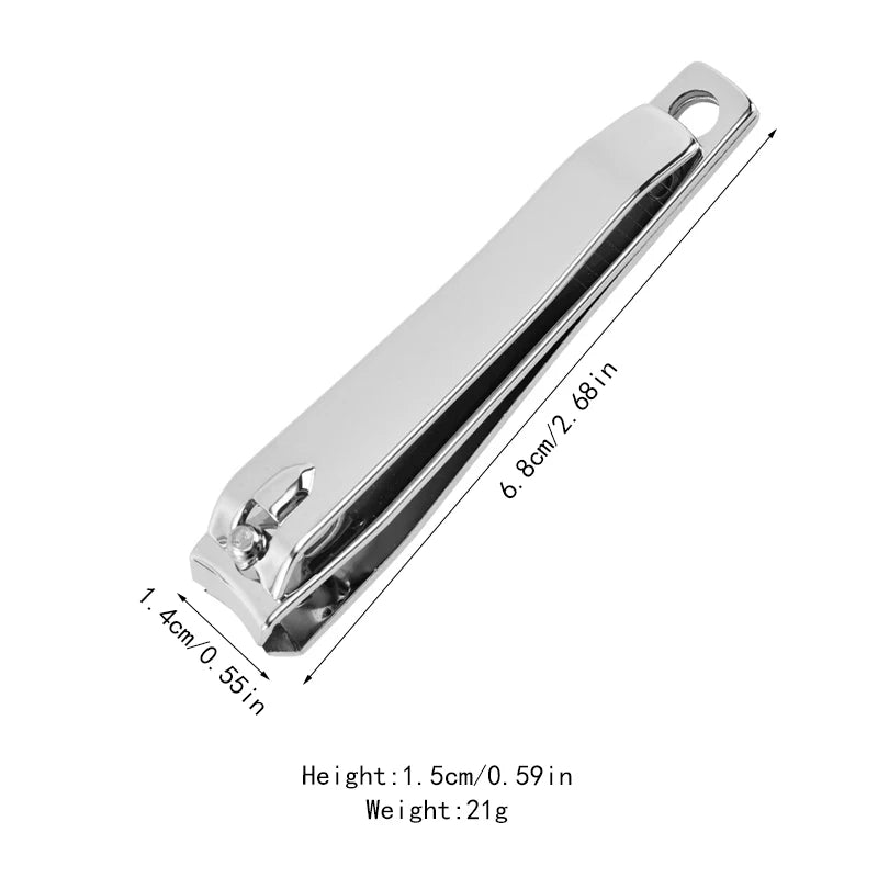 A silver stainless steel nail clipper with a handle and cutting mechanism shown from the side.