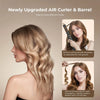 A woman is shown using a newly upgraded air curler and barrel for hair styling.