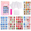 Colección de 120 uñas postizas prensables en varios colores y diseños para niños.