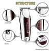 Diagram showing the structure of a professional electric hair trimmer, highlighting the blade, secure material, hook, and cha