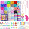 A large set of colorful elastic hair ties and combs for kids, organized in a grid and rows.