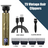T9 Vintage Hair Clippers with USB cable and cleaning brush featuring various sized cutting combs.