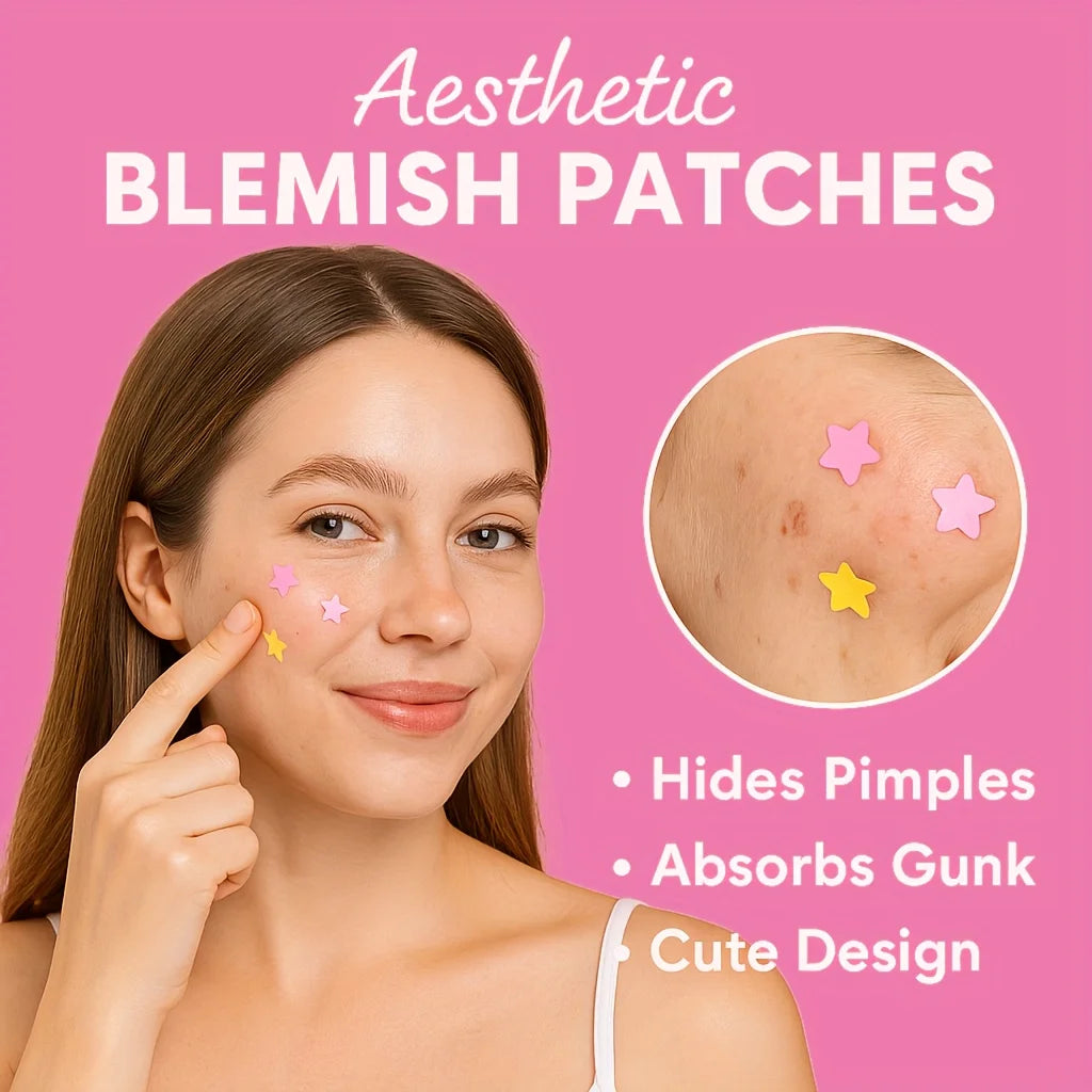Une femme applique des patchs esthétiques sur sa peau, montrant comment ils cachent les boutons et absorbent les impuretés.