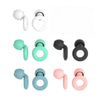 A collection of silicone ear plugs in various colors including white, green, black, and pink.