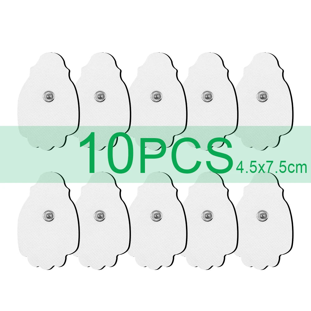 Ten silicone electrode pads for muscle stimulator electrodes, measuring 4.5x7.5 cm each.
