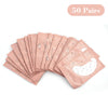 50 paires de pads hydrogel roses pour extensions de cils, présentées en éventail.