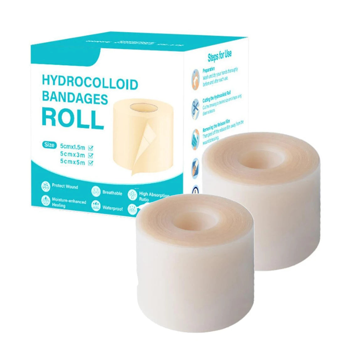 Box and roll of Hydrocolloid bandages for wound care