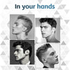 A collage of four men showing different styles and angles of a professional electric shaver for men and beard trimmer.