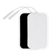 Reusable electrode pads for TENS and EMS muscle stimulators with a white cord.