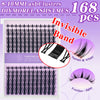 A sheet of 168 pairs of DIY eyelash clusters for lash extensions featuring a natural and wispy look.