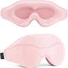 A pink 3D memory foam sleep mask shown from the front and side view.