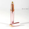 A pink electric eyebrow trimmer and epilator device standing upright on a white surface.