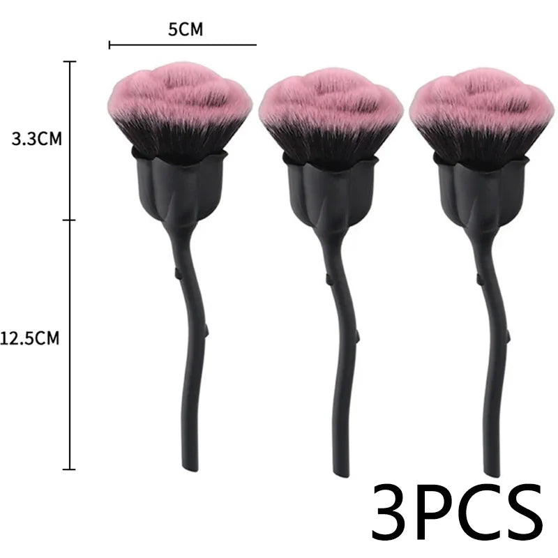 Three pink rose and flower nail art dust brush sets shown with dimension lines.