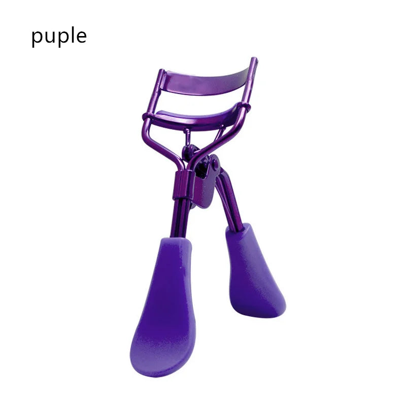 A purple professional eyelash curler set with pink handles.