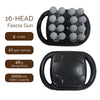 Black 16-head fascia gun with a handle and battery compartment for deep tissue massage.