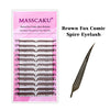 A display of Brown Fox Comic Spire Eyelash extensions with various lengths.
